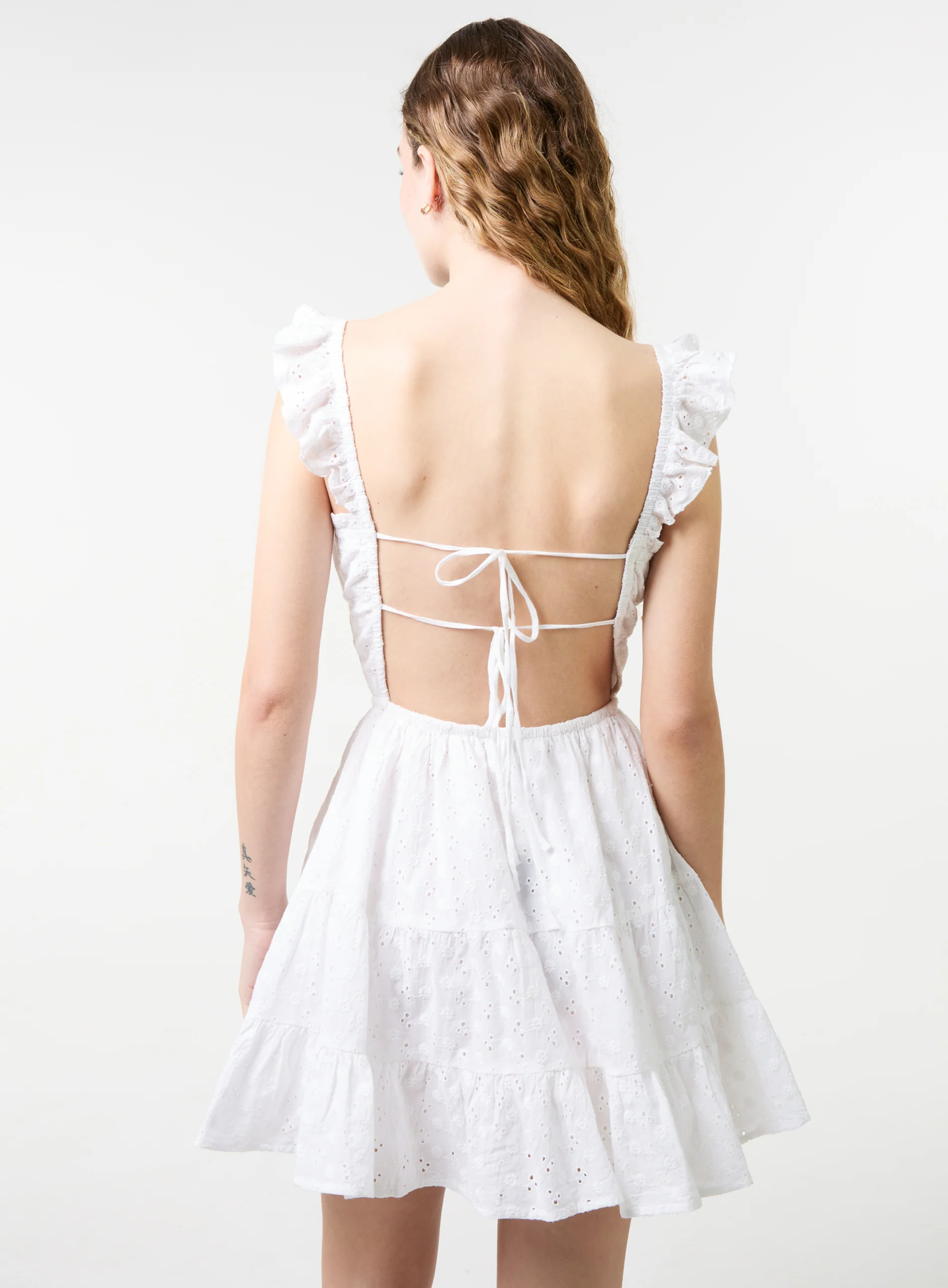 Tie Back Broderie Tiered Mini Dress - Image 4