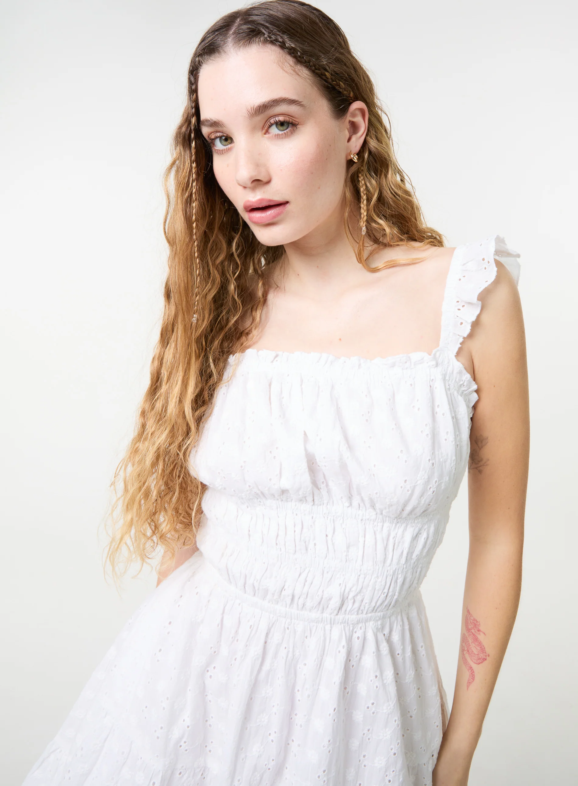 Tie Back Broderie Tiered Mini Dress - Image 6
