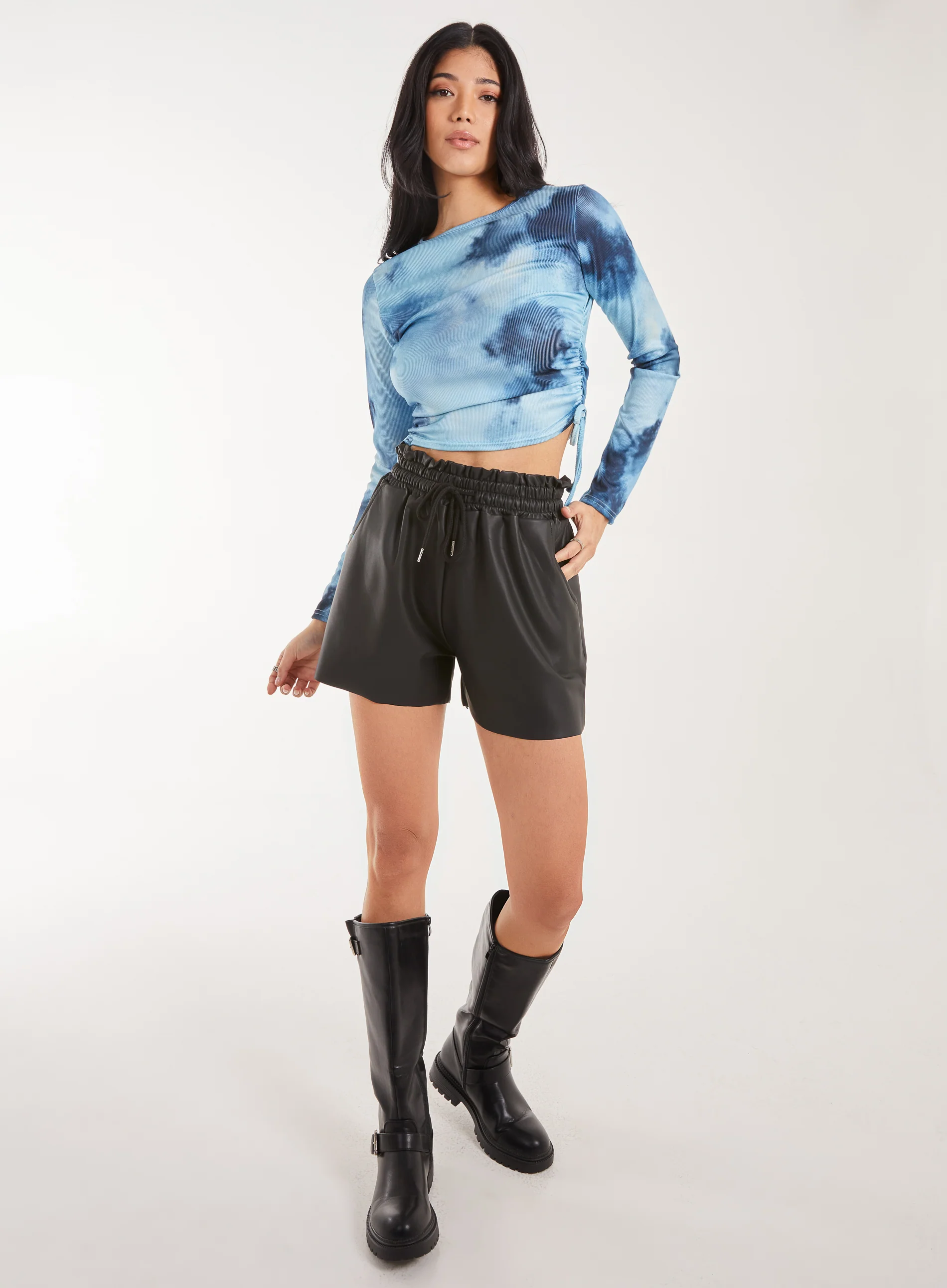 Tie Dye Print Long Sleeve Rib Top - Image 2