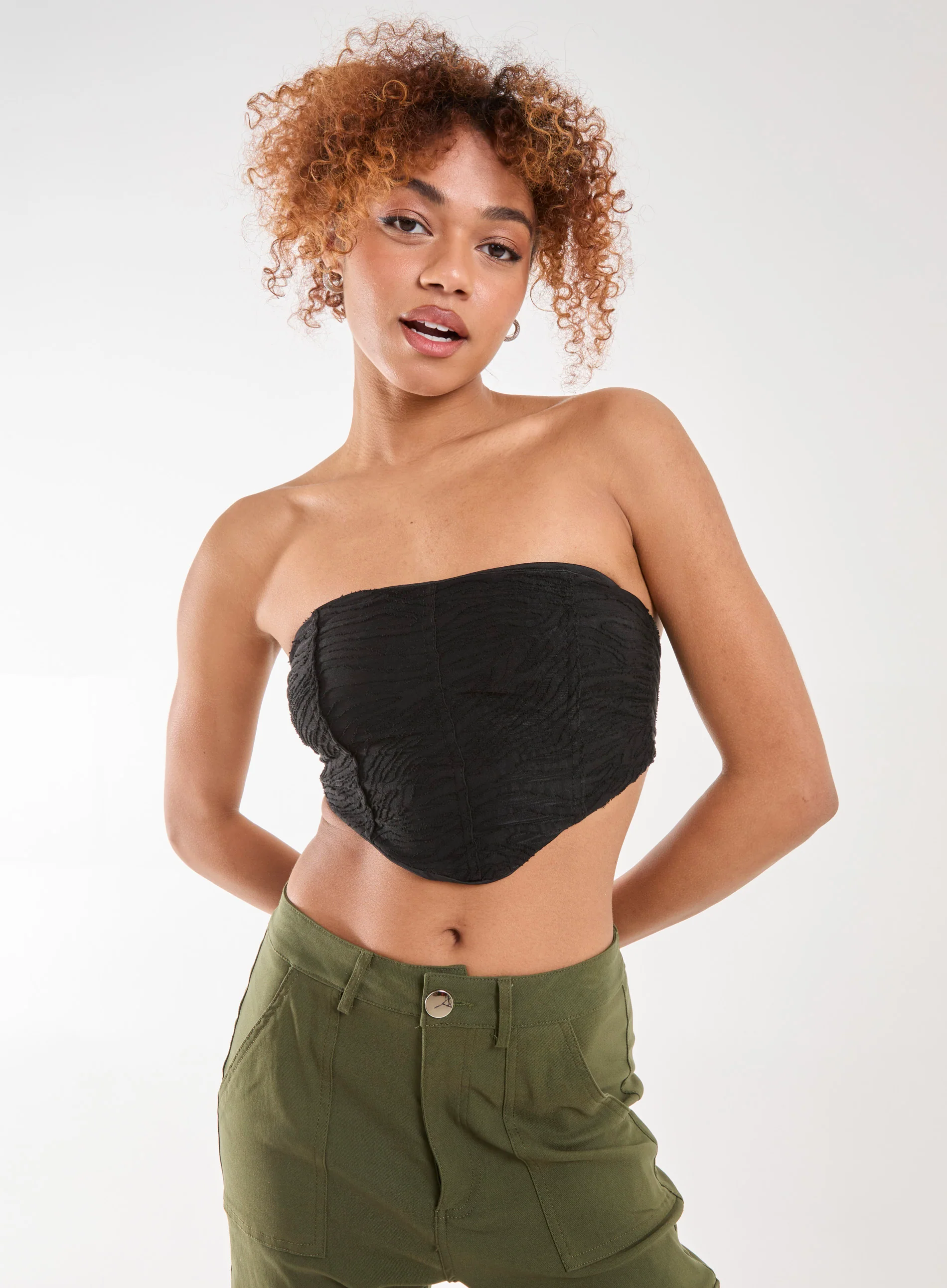 Tiger Print Textured Corset Top
