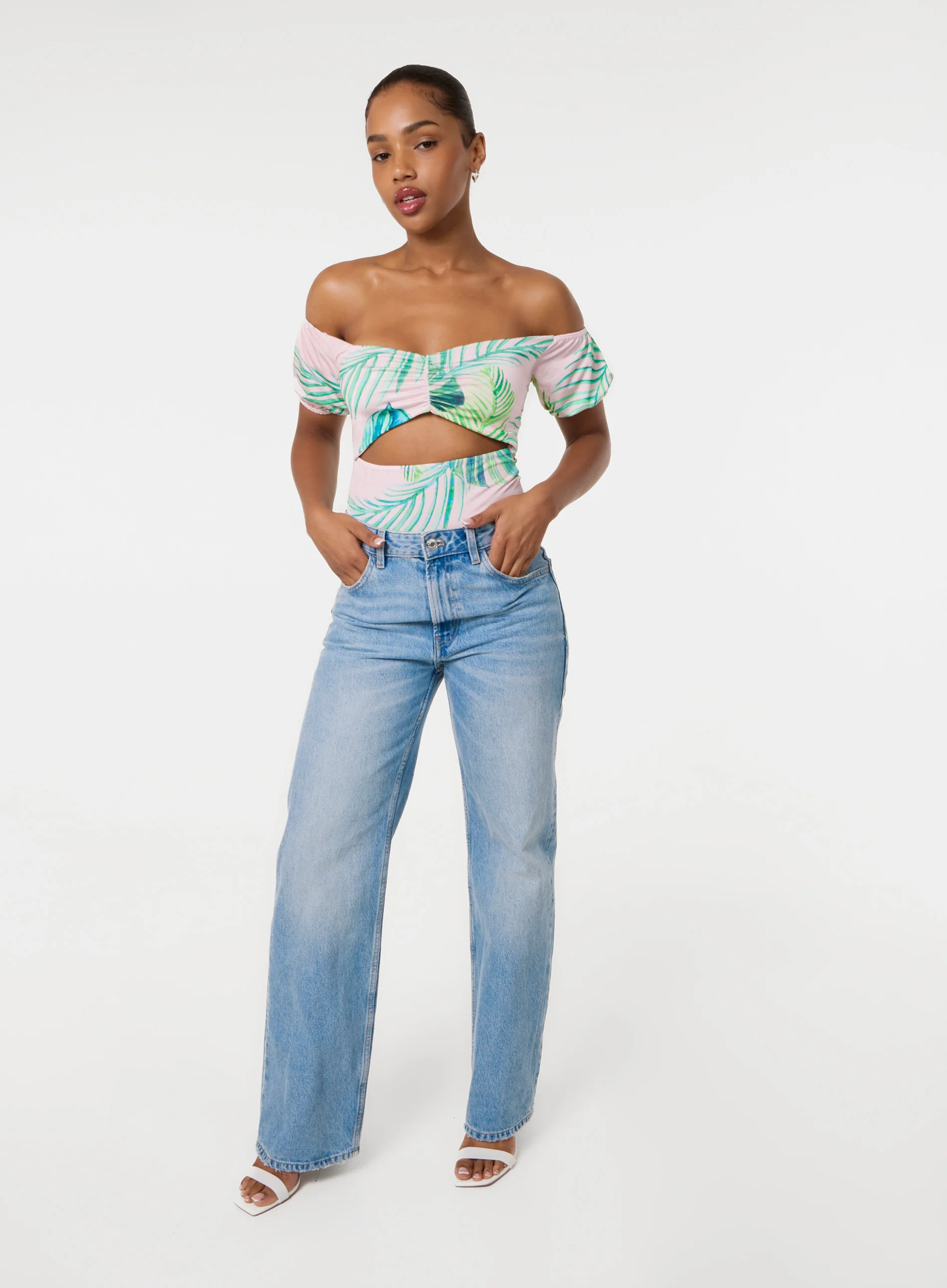 Tropical Bardot Cut-Out Bodysuit - Image 3