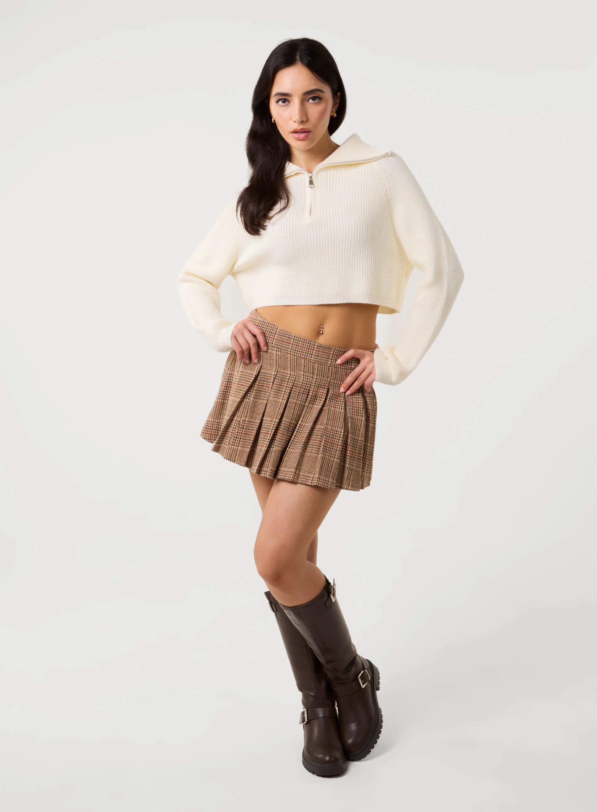 Tweed Pleated Mini Skirt - Image 2