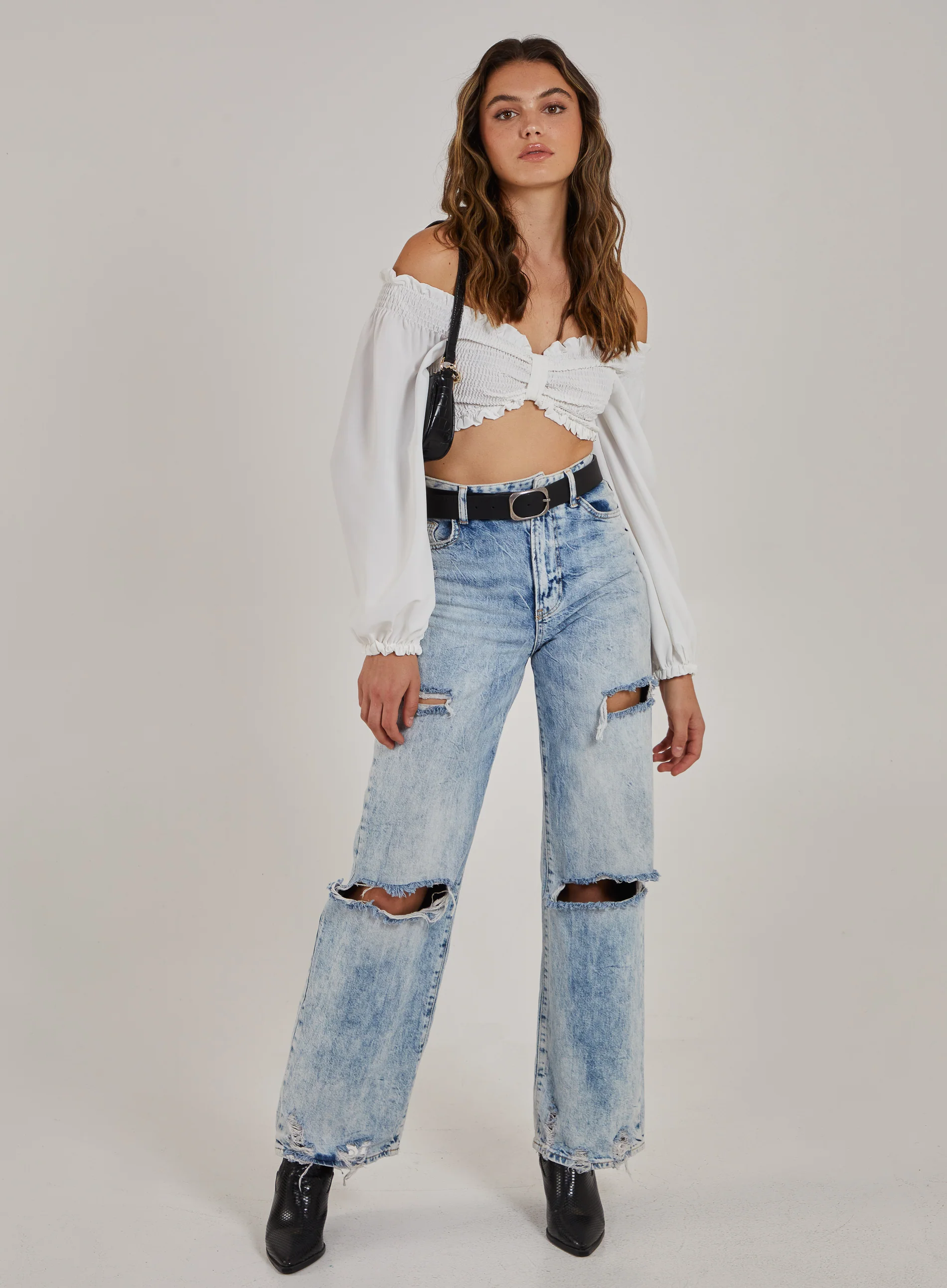 Twist Front Balloon Sleeve Crop Top - Image 2