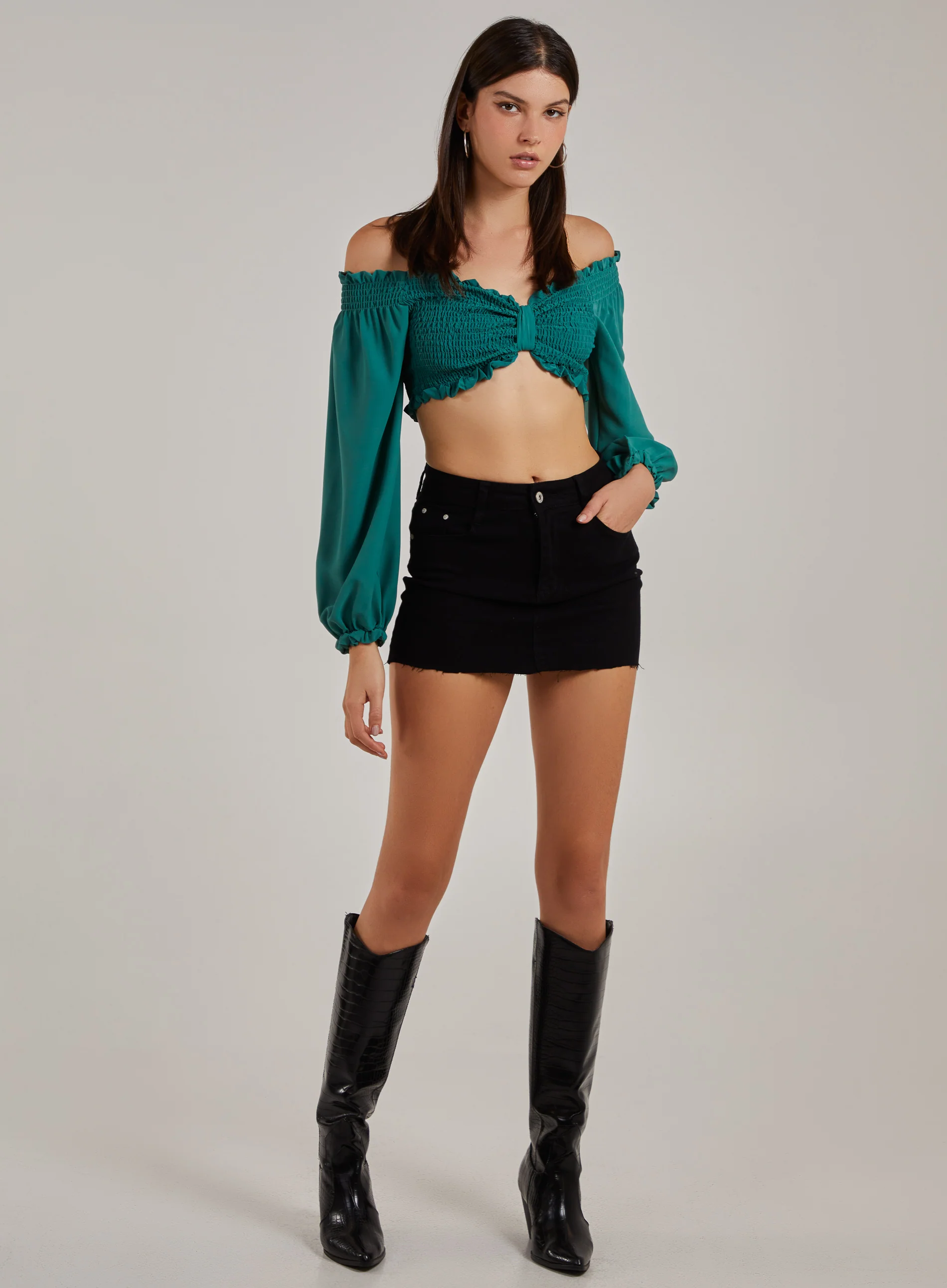 Twist Front Balloon Sleeve Crop Top - Image 2