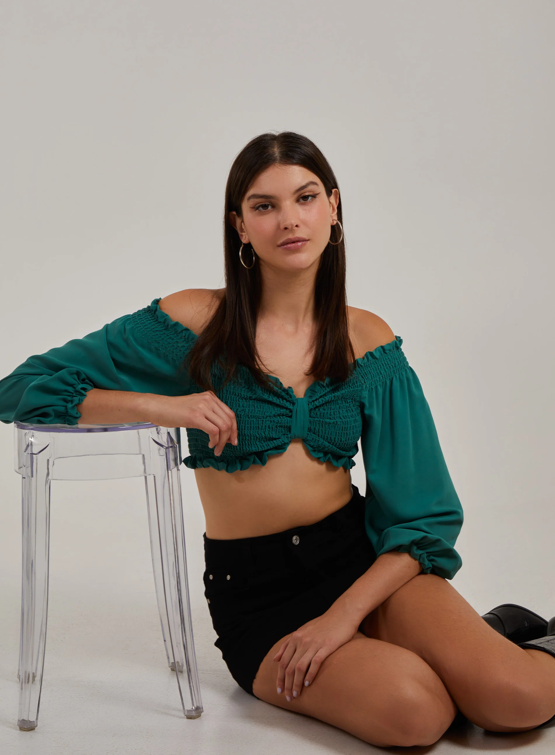 Twist Front Balloon Sleeve Crop Top - Image 3