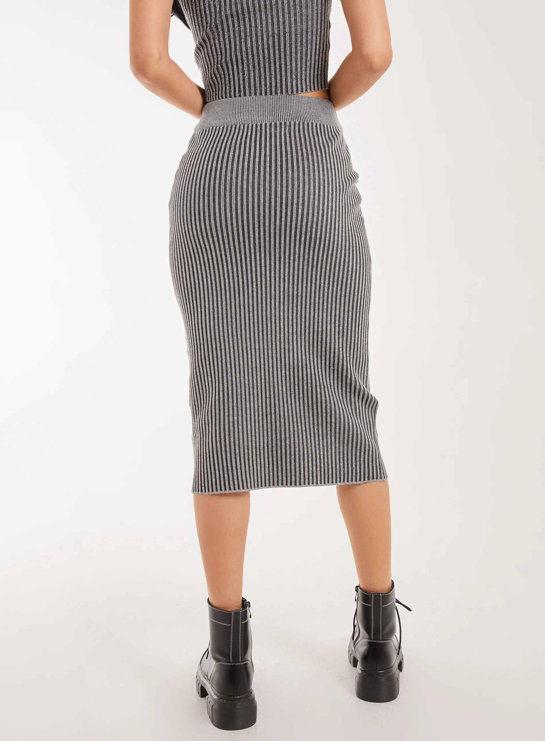 Two Tone Rib Midi Skirt - Image 4
