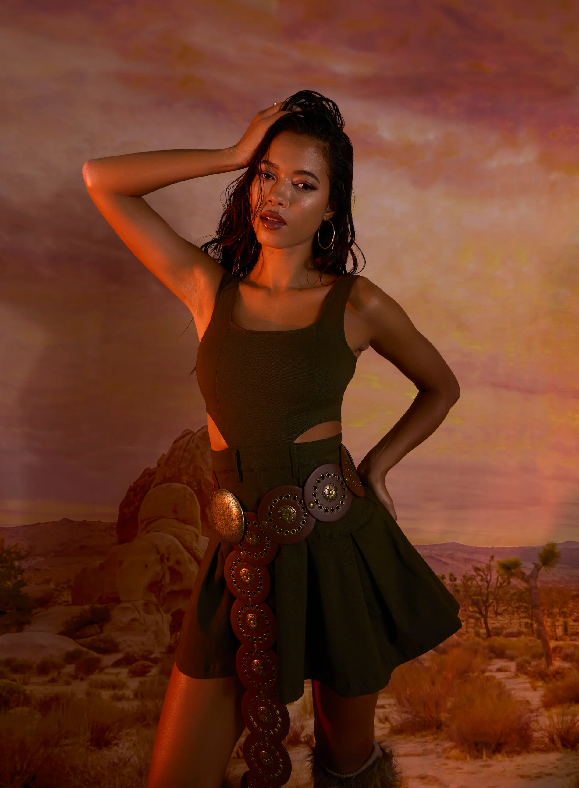 Utility Cut Out Pleated Mini Dress
