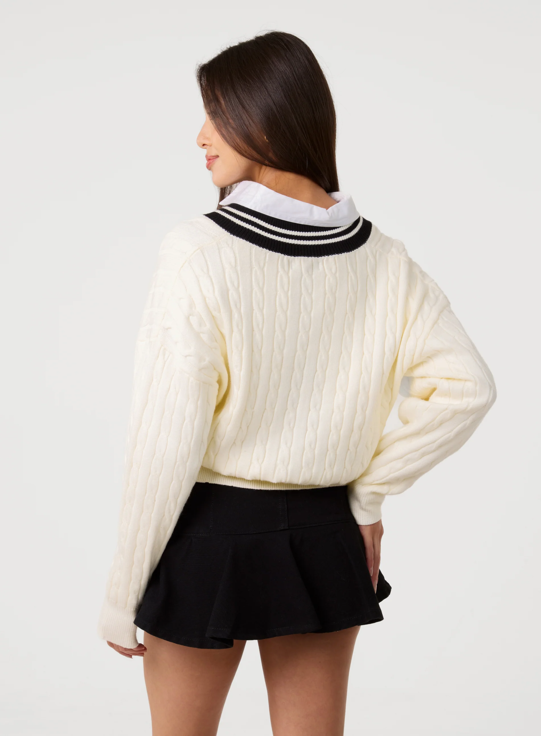 V Neck Cable Knit Teddy Jumper - Image 5