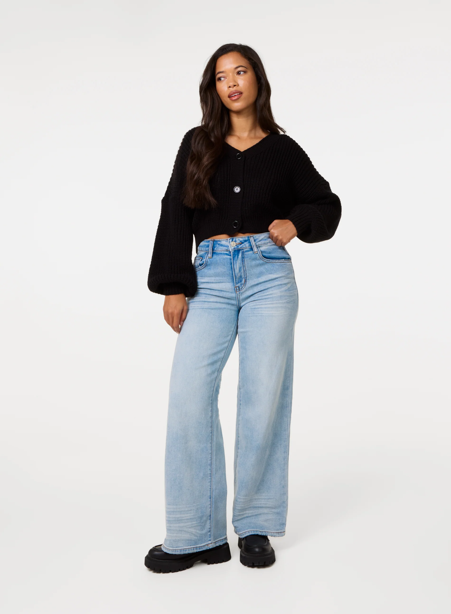 V Neck Three Button Cardigan - Image 2