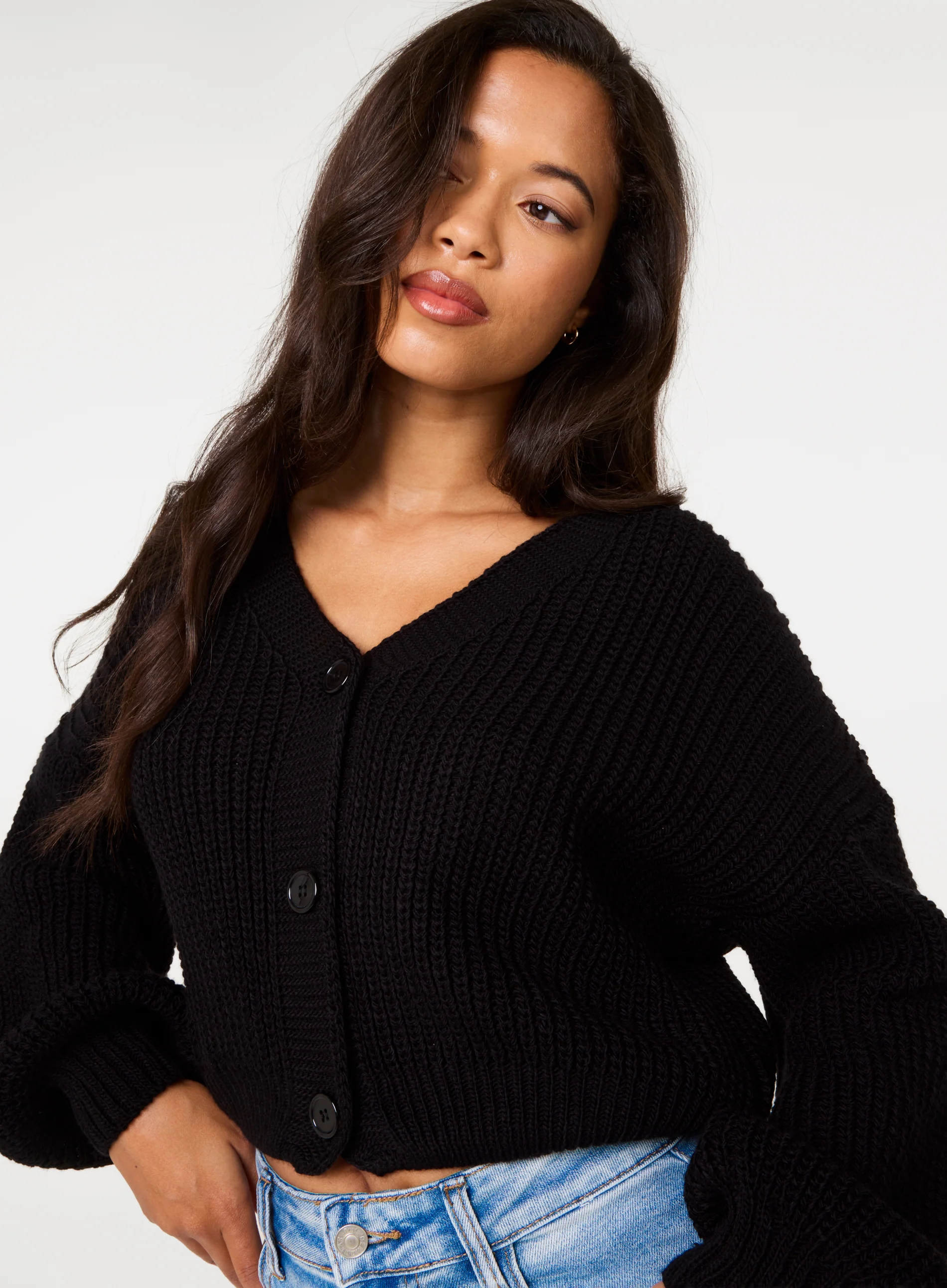 V Neck Three Button Cardigan - Image 3