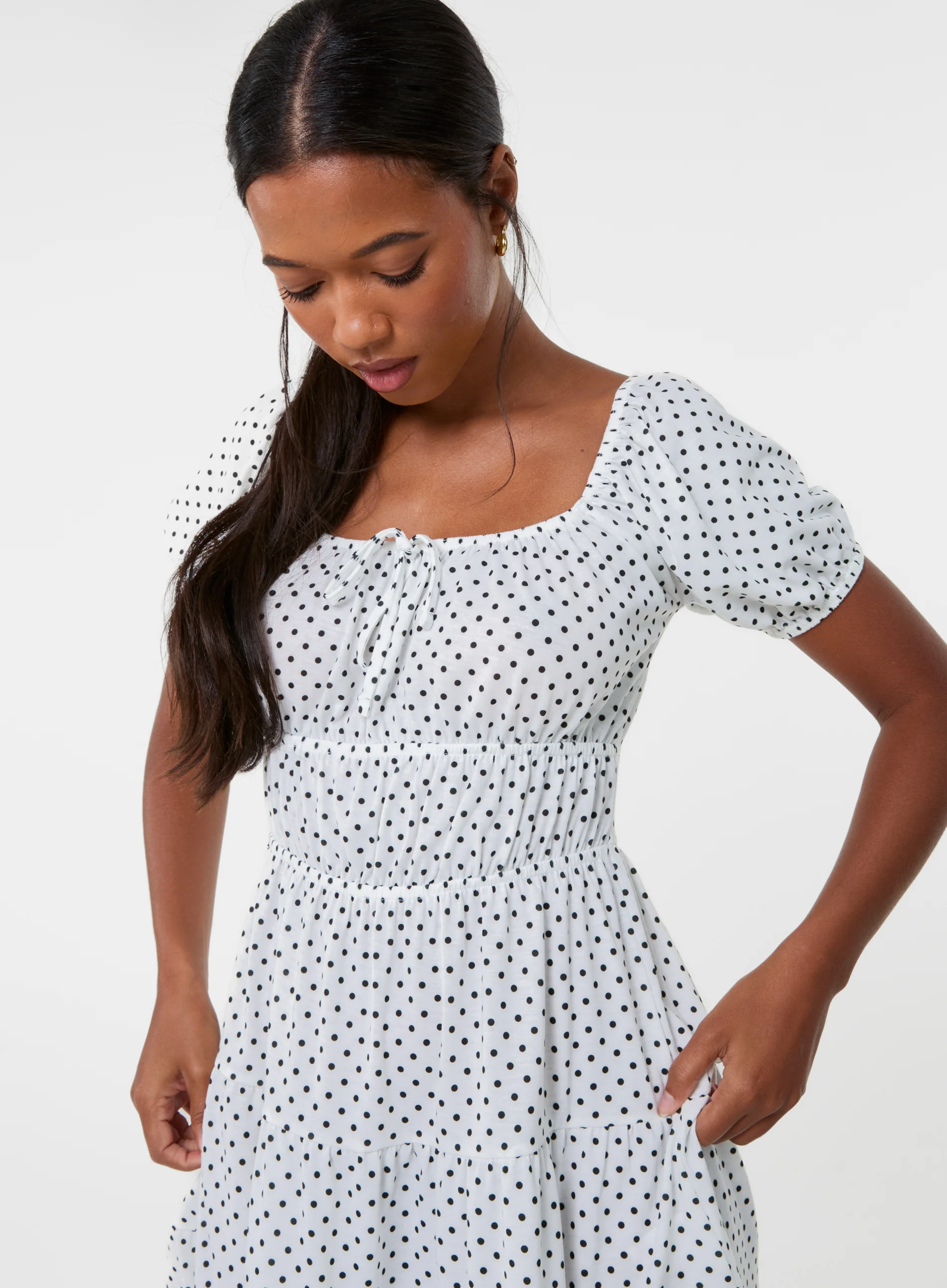 Puff Sleeve Polka Dot Tiered Mini Dress - Image 4