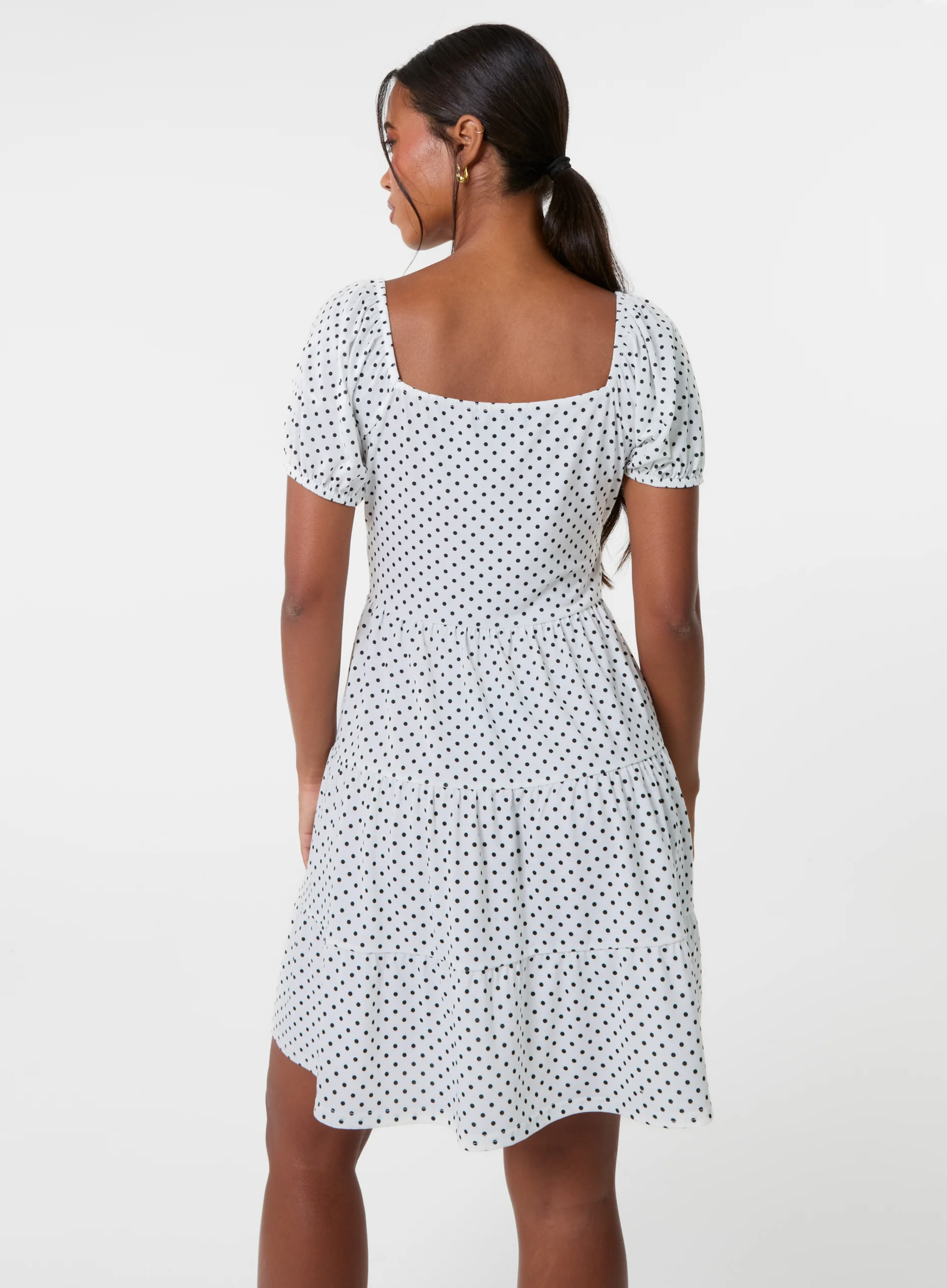 Puff Sleeve Polka Dot Tiered Mini Dress - Image 5