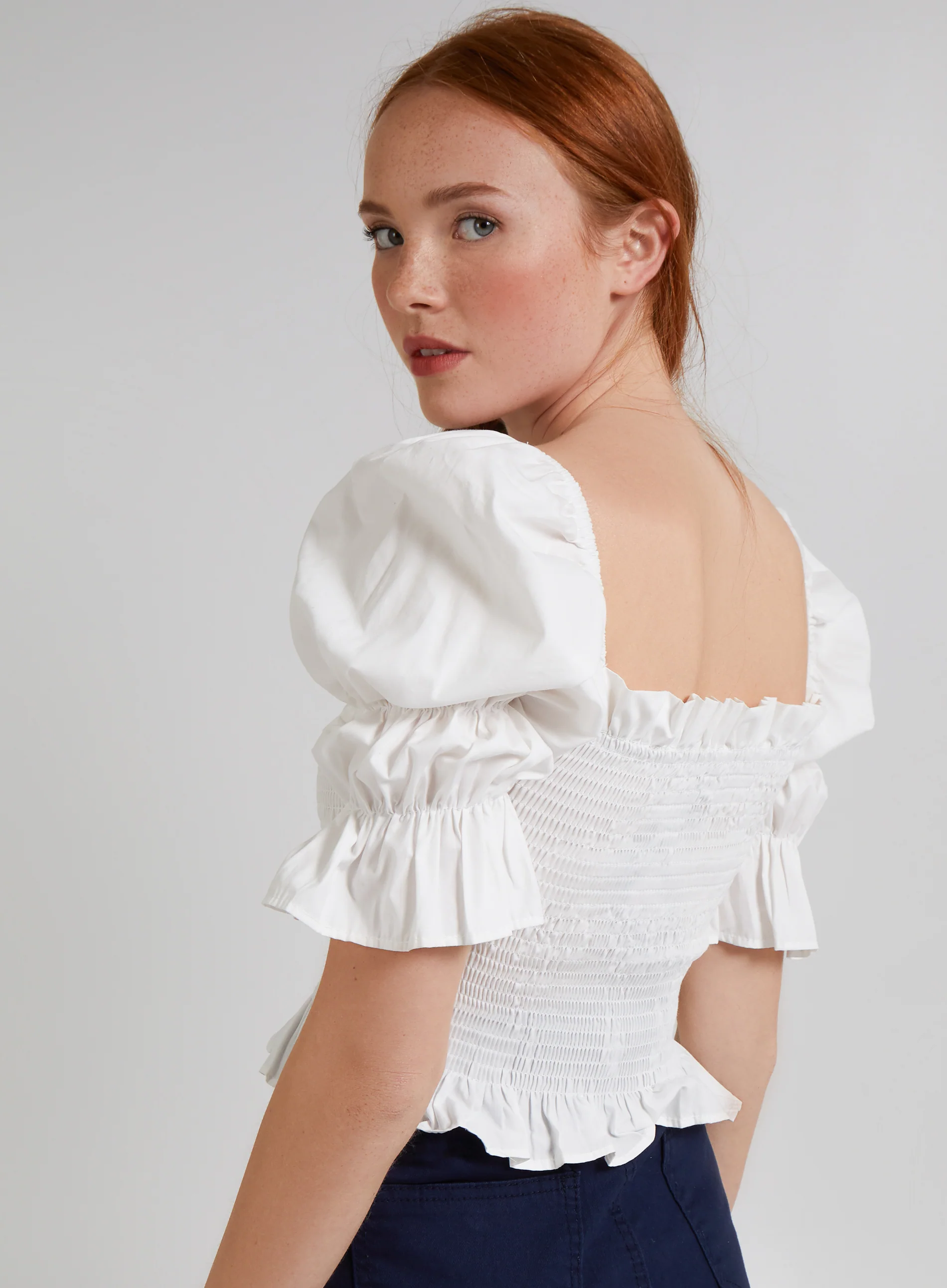 Elasticated Ruffle Shirred Puff Sleeve Top - Image 5