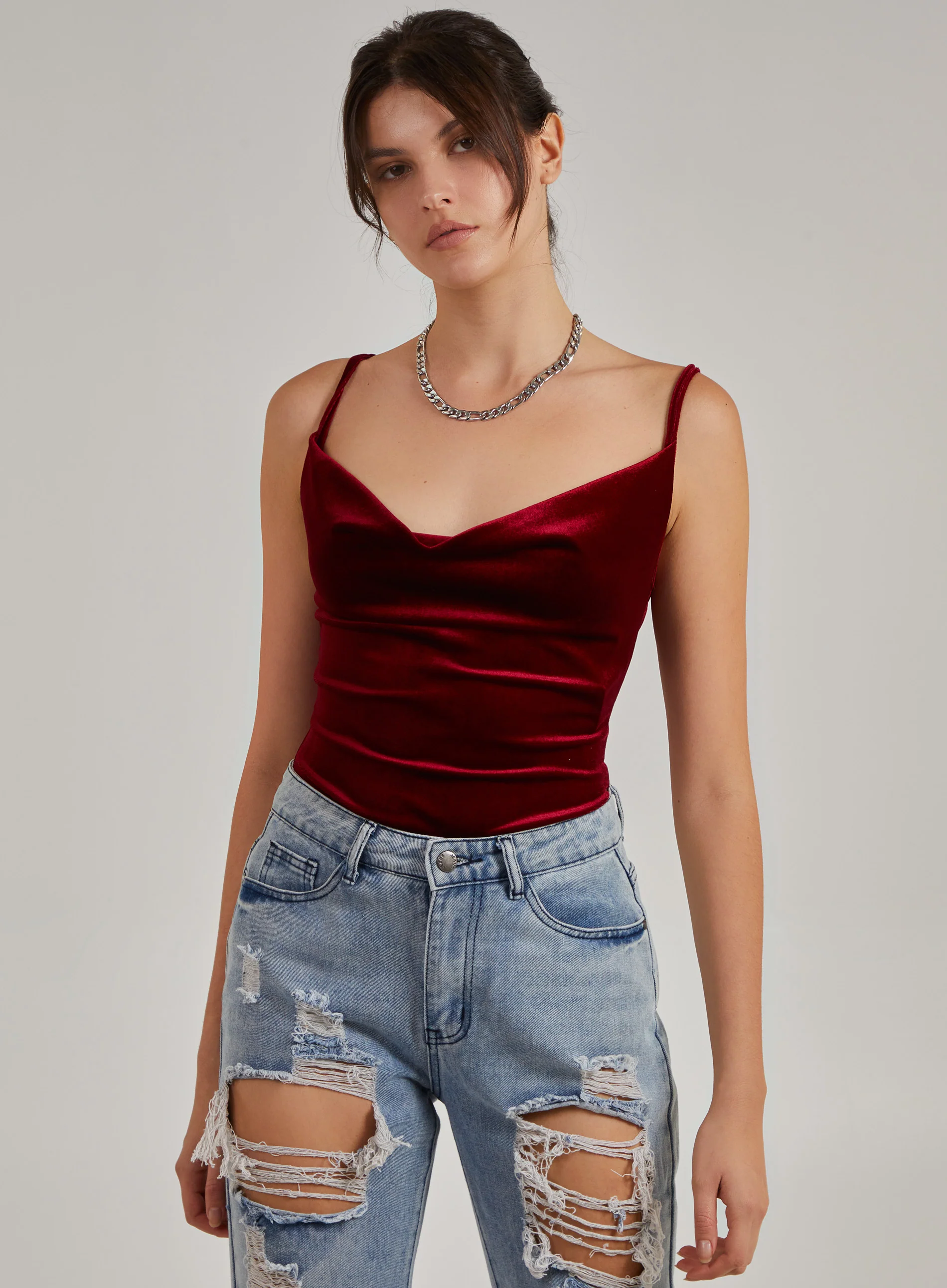 Velvet Cowl Neck Bodysuit - Image 2