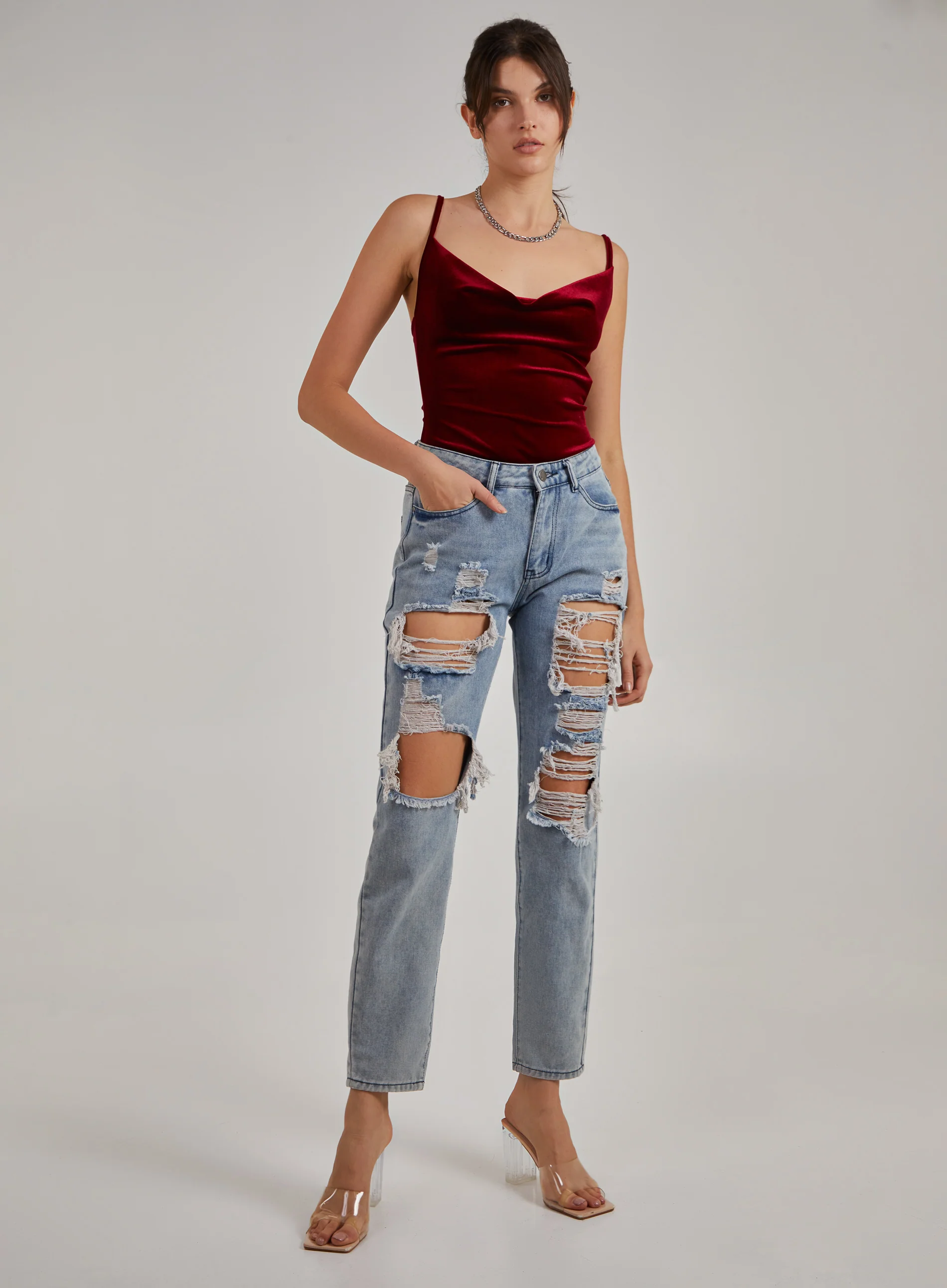 Velvet Cowl Neck Bodysuit - Image 3