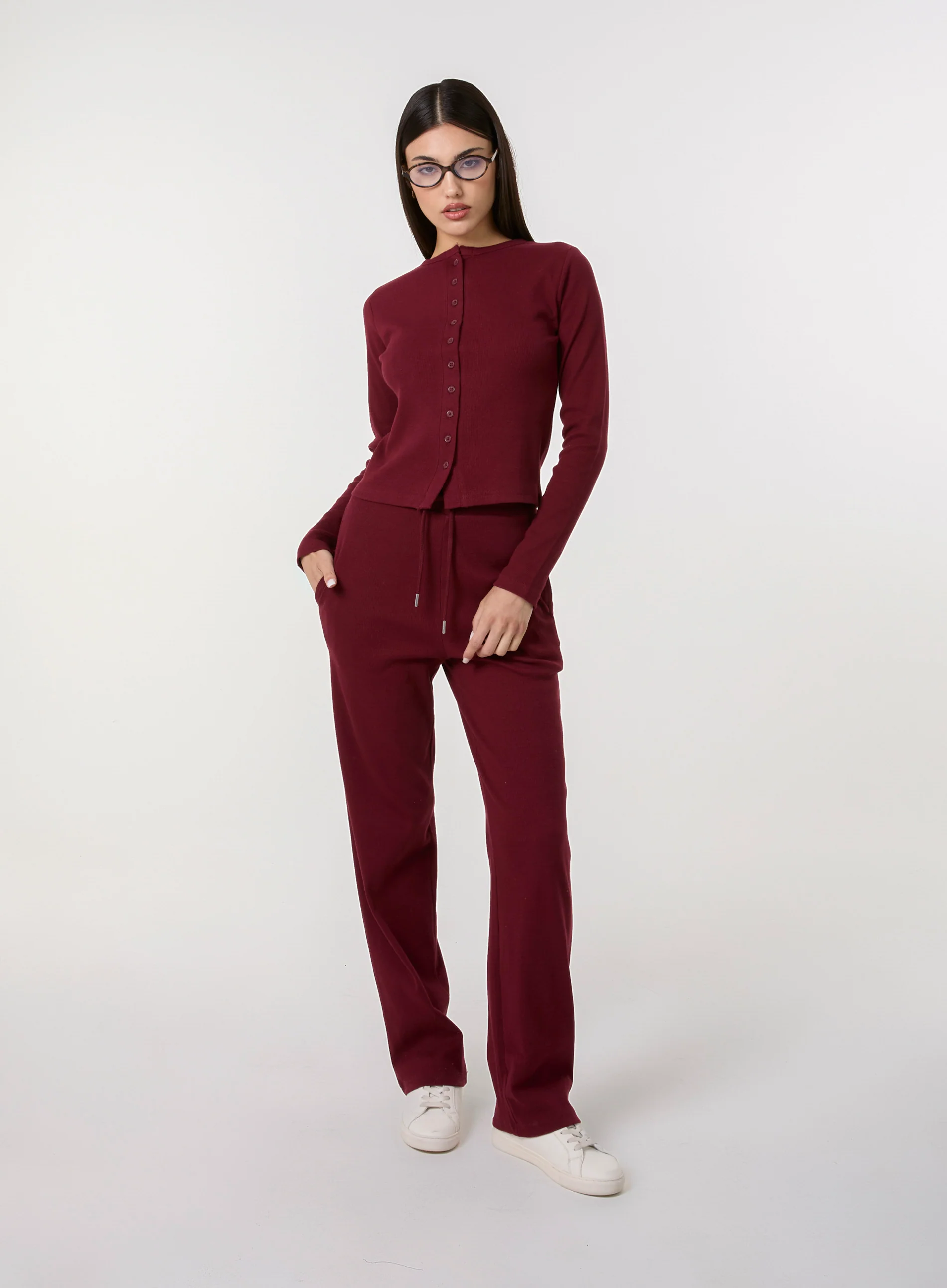 Wide Leg Ribbed Trousers